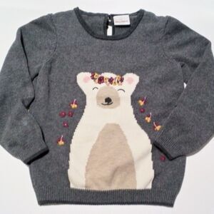 Hanna Andersson Girls' Floral Flower Crown Bear Crew Neck Sweater Size 130